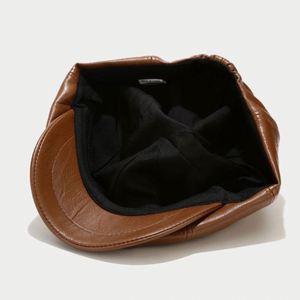 Wholesale New Hot Sale Color Men 8 Panels Newsboy Cap Lady Women Beret PU Leather Cap <b>Hat</b> - Product Image 2