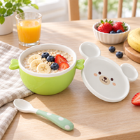 Bol en céramique pour enfants avec couvercle et double poignée, motif personnalisé, couleur au choix, pour l'alimentation, OEM ODM, vente en gros