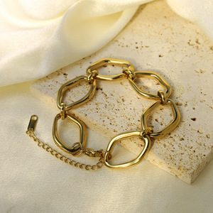 Geometric Irregular Chain <b>Bracelet</b> <b>Set</b> Gold And Silver Stainless Steel Jewelry For Women Fashion Statement Piece - Product Image 3