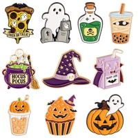 Broche en alliage Halloween transfrontalière Europe-Amérique, motif fantôme blanc, badge de dessin animé, accessoire d'horreur en forme de citrouille et de boisson