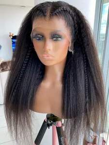 Perruques <span class=keywords><strong>en</strong></span> <span class=keywords><strong>cheveux</strong></span> humains crépus lisses, perruques Yaki lisses sans colle, perruque Lace Transparent 360, perruque Lace Front Wig, 13*4, prête à être expédiée - Product Image 3