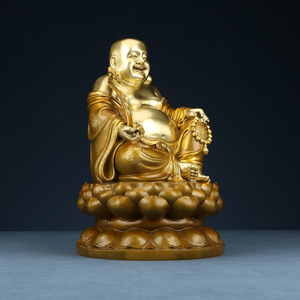 Maitreya <b>Buddha</b> Statue Brass Handmade Color-blocked Gold Figure Home Decor Housewarming Gift <b>Ornamental</b> Craft - Product Image 3
