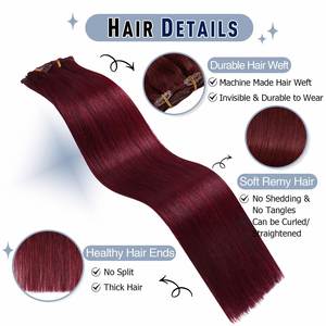 Extensiones de Cabello Humano Remy 100% Naturales con Clip, Juego Completo de 7 Piezas, Extensiones de Cabello Liso con Clip en Color Borgoña # 99J - Product Image 4