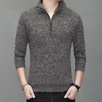 Cardigan en maille unie à demi-zip et manches longues pour homme, doublé polaire, épais, automne-hiver