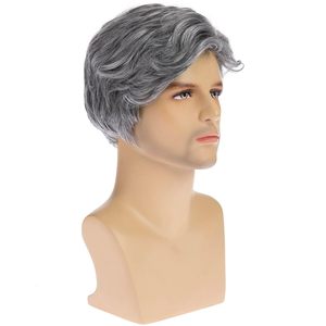 Peluca Corta con Raya Lateral Gris <span class=keywords><strong>para</strong></span> Hombres <span class=keywords><strong>Mayores</strong></span> de Mediana Edad, Estilo Voluminoso y Natural, Hecha a Máquina - Product Image 3