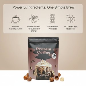 Poudre de café protéiné aux noisettes professionnelle, boisson instantanée glacée, MCT, prébiotiques, sans sucre, boisson énergisante pour les matins chargés à la maison - Product Image 3
