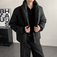 Veste matelassée noire unie à col montant pour homme, coupe décontractée, chaude, pour l'hiver, avec doublure – Vêtements d'extérieur pour homme en gros