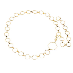 โซ่คาดเอวโลหะรูปหกเหลี่ยมสีทองสำหรับผู้หญิง สไตล์ฮิปฮอป โซ่ประดับร่างกาย สำหรับใส่ทุกวัน ทำจากโลหะผสมสังกะสี ดีไซน์แบบพันรอบเส้นเดียว - Product Image 5