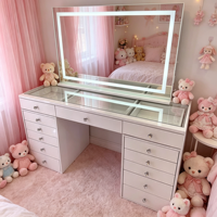 Table de maquillage élégante avec miroir et éclairage LED blanc, surface anti-rayures, pour meubles