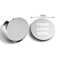 Échantillon gratuit de sous-verre rond en acier inoxydable, moderne, élégant, antidérapant, avec logo personnalisé gravé au laser