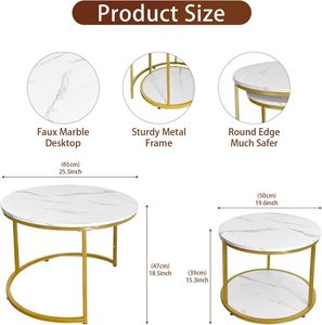 Nordic Modern Luxury Marble Top Round Nesting Coffee <b>Table</b> Set for Home Apartment Office Bar Perfect Living Room Furniture - Product Image 2