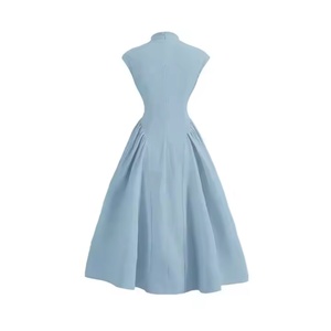 ชุดเดรสฤดูร้อนผู้หญิงสไตล์จีนใหม่ ผ้าลินิน 100% เป็นมิตรกับสิ่งแวดล้อม ทรงยาวเข้ารูป สไตล์ Old Money ลำลอง คอตั้ง สีพื้น - Product Image 2