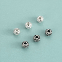 4mm 6mm 8mm 925 스털링 실버 독특한 볼 느슨한 구슬 골동품 실버 라운드 문 스페이서 구슬 보석 만들기