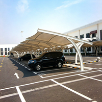 Abri de voiture en membrane tendue sur mesure pour 3 véhicules, avec arche de câbles, imperméable, ignifuge, anti-UV, revêtement PVC/PVDF, pour parking extérieur