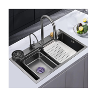 Éviers de cuisine haut de gamme, robinet numérique en cascade monobloc, acier inoxydable, évier de cuisine intelligent noir unique