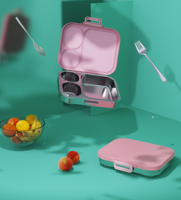 Edelstahl Bento Lunchbox 3 Fächer Rechteckig FDA LFGB Zugelassen Große Kapazität mit Suppenschüssel
