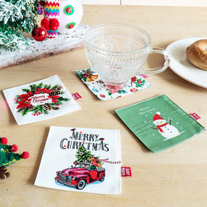 Posavasos cuadrado de tela con estampado navideño, doble capa, resistente al calor, para decoraciones navideñas - Product Image 3