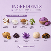 OEM Ube Kokos Latte met Chaga Lucuma Poeder Sample Gratis Biologische Superfood Blend Sachets Sticks Blikjes Geschenkdozen