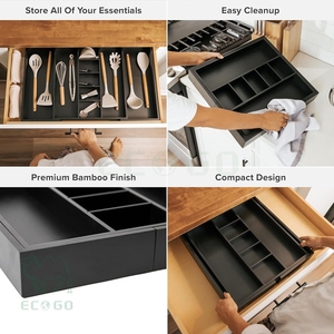 Organizador ajustable de cajones de cocina de bambú para utensilios y basura, divisores de pared ajustables, almacenamiento de accesorios de cocina - Product Image 3