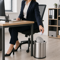 Poubelle de bureau en acier inoxydable avec couvercle basculant pour hall d'hôtel