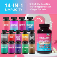 OEM 14 en 1 Capsules végétales de peptides de collagène hydrolysé avec MSM, pépins de raisin et vitamines pour adultes – Complément quotidien beauté et bien-être