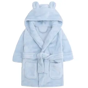 Baby Boys & Girls Unisex Dressing Gown Soft Plush Flannel Fleece Hooded Bath Robe Blue
