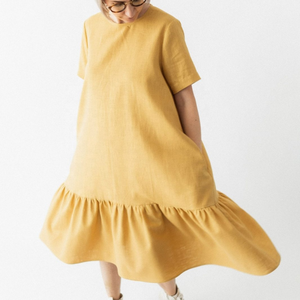 Mom Daughter Matching Short Sleeve Midi <strong>Dress</strong> Loose Fit Maxi <strong>Dress</strong> Button Plain Pleated Long Skirt Linen <strong>Mummy</strong> <strong>and</strong> <strong>Me</strong> - Product Image 3