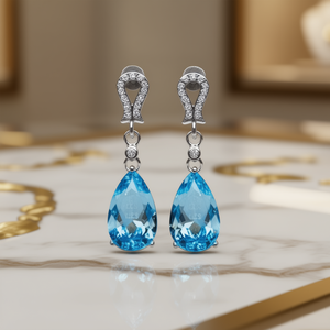 Orecchini pendenti da donna T&CS con cristalli blu a goccia e montatura a griffe in argento 925 - Product Image 2