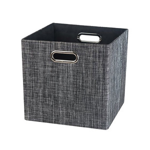 Clothes Toys Book Wine Storage Basket With Metal Handle Trunk Organizer Linen Collapsible Sturdy Closet Storage Box For Shelf