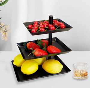 Plateaux de service réutilisables à 3 niveaux avec support de présentation en métal noir pour cupcakes, service de nourriture, dessert, fruits - Product Image 3
