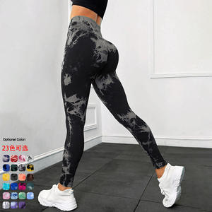 Femmes taille haute serré pêche hanche cravate teinture impression Yoga pantalon nouveau sans couture européen américain sport Fitness Leggings - Product Image 3
