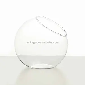 プロモーションギフトクリアスラントカットボウルガラスボール花瓶/フラットベース付きガラステラリウム