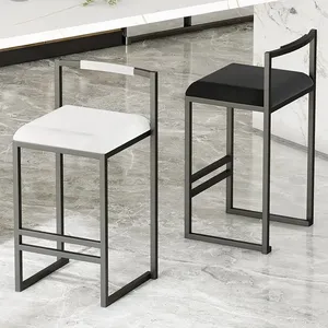 Modern Casual Scandinavian <strong>Tall</strong> Iron Stool with Leather Backrest for Home Island <strong>Table</strong> Front Cashier Living Room <strong>Bar</strong> Use - Product Image 1