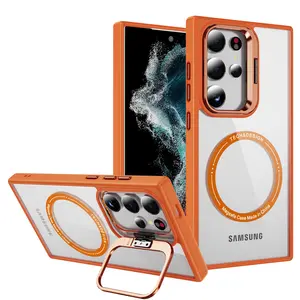 Mıknatıs daire kablosuz şarj Samsung kılıfı galaxy S24 ultra S24 sağlam kılıf gizli standı kamera koruma