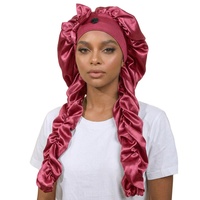 Gorro de satén largo para el cabello, para trenzas y cabello largo, ajustable, de seda, para dormir, con correas retorcidas, gorro de cuidado del cabello para mujer