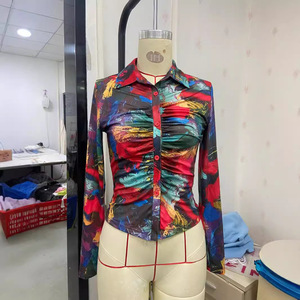 XS-2XL  Atasan Blus Y2K Model Kancing Depan V-Neck Dalam Lengan Panjang Gaya Spicy Girl Warna-Warni Seksi Crop Top - Product Image 3