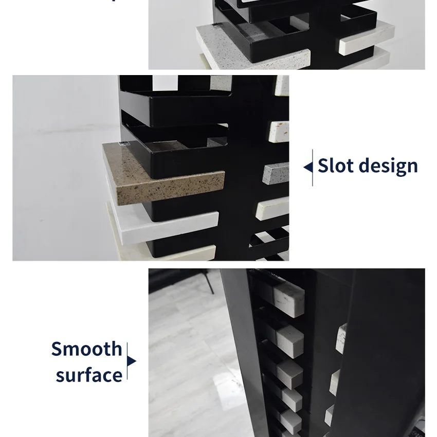 Factory Custom Slots Floor Standing Marble Racks Indian Wood Flooring Quartz Metal Frame Tile Sample Stone Stand Display Rack