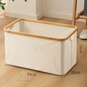 <b>Bamboo</b> <b>Laundry</b> Hamper Storage <b>Basket</b> for Bedroom Bathroom Dorm-Eco-Friendly Modern Clothing Organizer with Space-Saving Design - Product Image 2