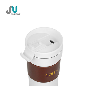 Tazza da Caffè <span class=keywords><strong>Vintage</strong></span> in Pelle 500ml con Coperchio e Cannuccia, Bocca Larga in Acciaio Inossidabile, Bianco Opaco Marrone per Ufficio, Caffetteria, Pendolarismo - Product Image 3