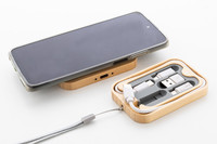 Nuevo juego de cables únicos Cargador de bambú PD Cable de datos de carga rápida Llavero 6 en 1 Caja organizadora de cables con cargador inalámbrico 15W