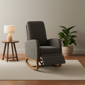 Db High Back Glider <b>Rocking</b> <b>Chair</b> With Retractable Footrest Wood Legs Fabric Modern Living Room <b>Chair</b> Nursery Accent Armchair - Product Image 2