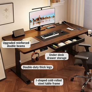 Bureau debout électrique ergonomique moderne, réglable en hauteur, table d'ordinateur de bureau à domicile, plateau en bois, cadre métallique renforcé à double poutre - Product Image 5