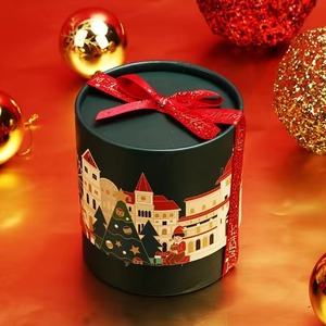 Cesta de papel redonda con cinta para dulces, regalo temático de Nochebuena, personalizable según las necesidades. - Product Image 2