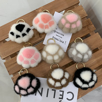Luxe en peluche tigre chien patte chat-Pad porte-clés lapin fausse fourrure chat griffe pendentif sac ornement mignon pompon boule ours patte voiture porte-clés
