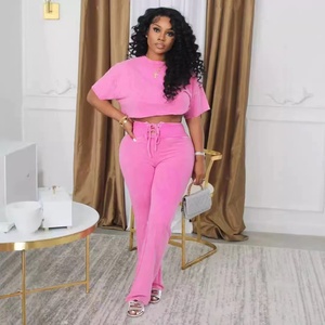 2025 été femmes cravate teinture imprimer 2 pièces ensemble à manches courtes <span class=keywords><strong>sweat</strong></span> + lacets taille haute survêtement pantalon correspondant survêtements - Product Image 2