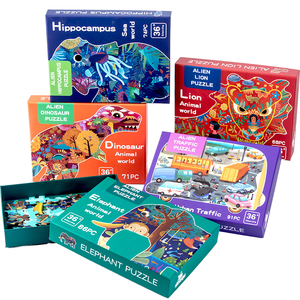 <span class=keywords><strong>Puzzle</strong></span> en bois d'<span class=keywords><strong>animaux</strong></span> <span class=keywords><strong>sauvages</strong></span> personnalisé de qualité supérieure, 24-72 pièces, découpe au laser, bois d'érable, revêtement laqué brillant, vente en gros OEM, jouet pour enfants, cadeau - Product Image 1