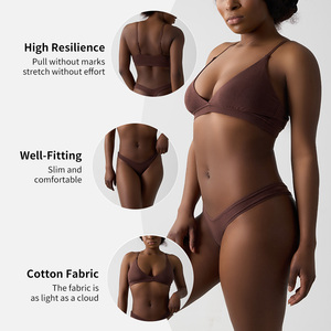 <span class=keywords><strong>Ensemble</strong></span> de sous-vêtements pour femmes SK1233&SK1233-1 en coton et élasthanne avec soutien-gorge à col en V profond et culotte moulante - Product Image 3
