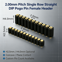 Connecteur à ressort Denentech 2.00mm à une seule rangée, femelle, à contacts plats concaves, pour montage en surface (SMT), H2.5mm H4.0mm
