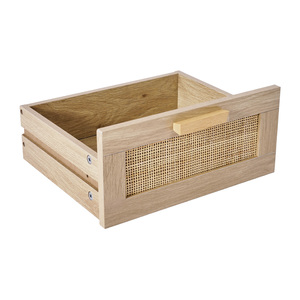 <b>Rattan</b> Nightstand With Drawer Open Shelf Solid Wood Legs Boho <b>Bedside</b> <b>Table</b> Storage Drawers - Product Image 6