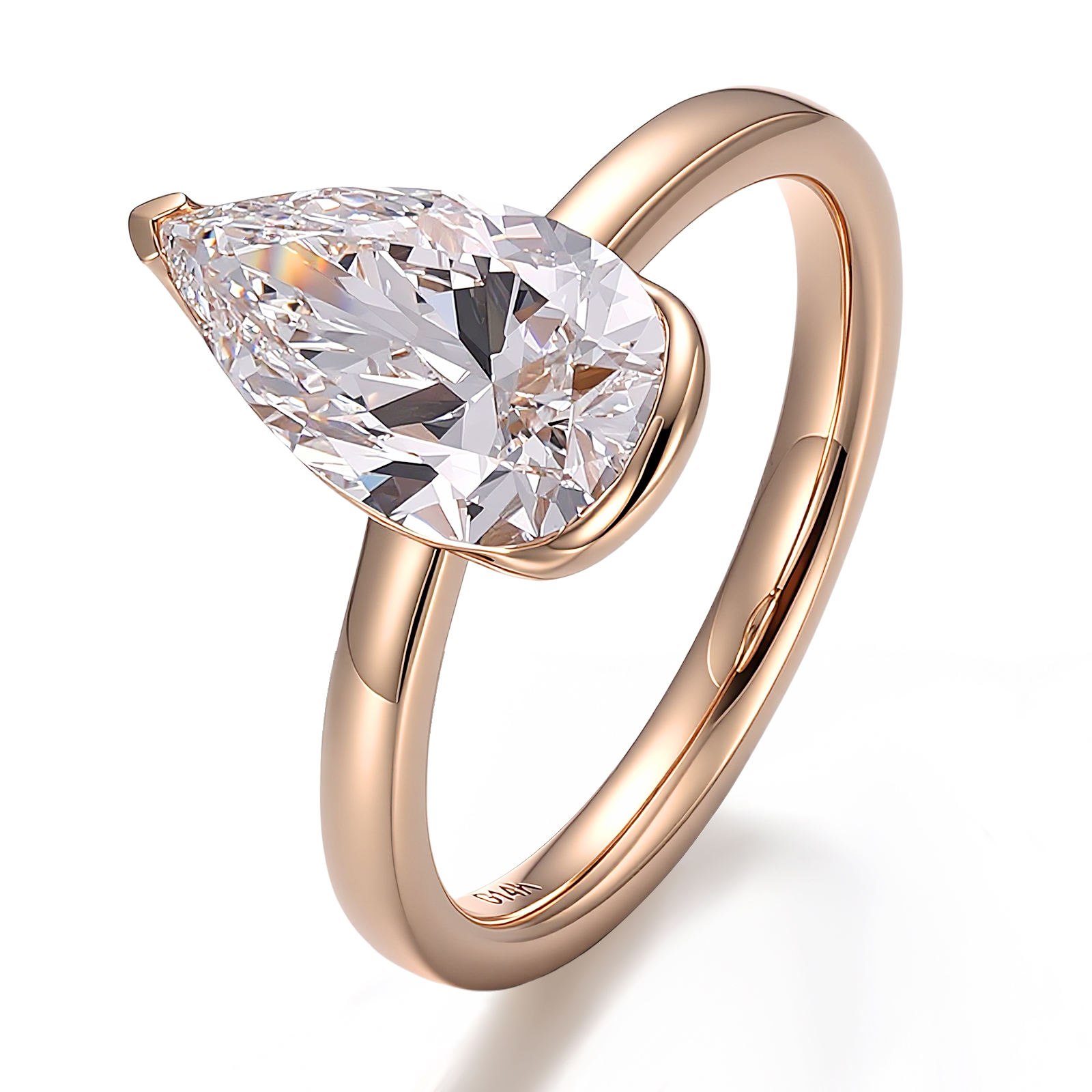 Bague en or massif 10 carats avec diamant de laboratoire.